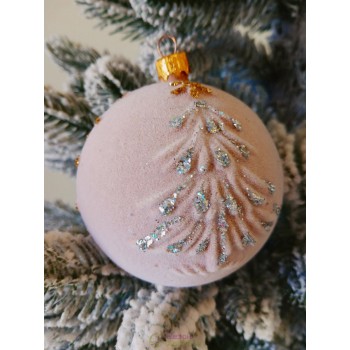 Новогодний шар в бархате "Елочка" 80мм бежевый, цена за набор 4 шт